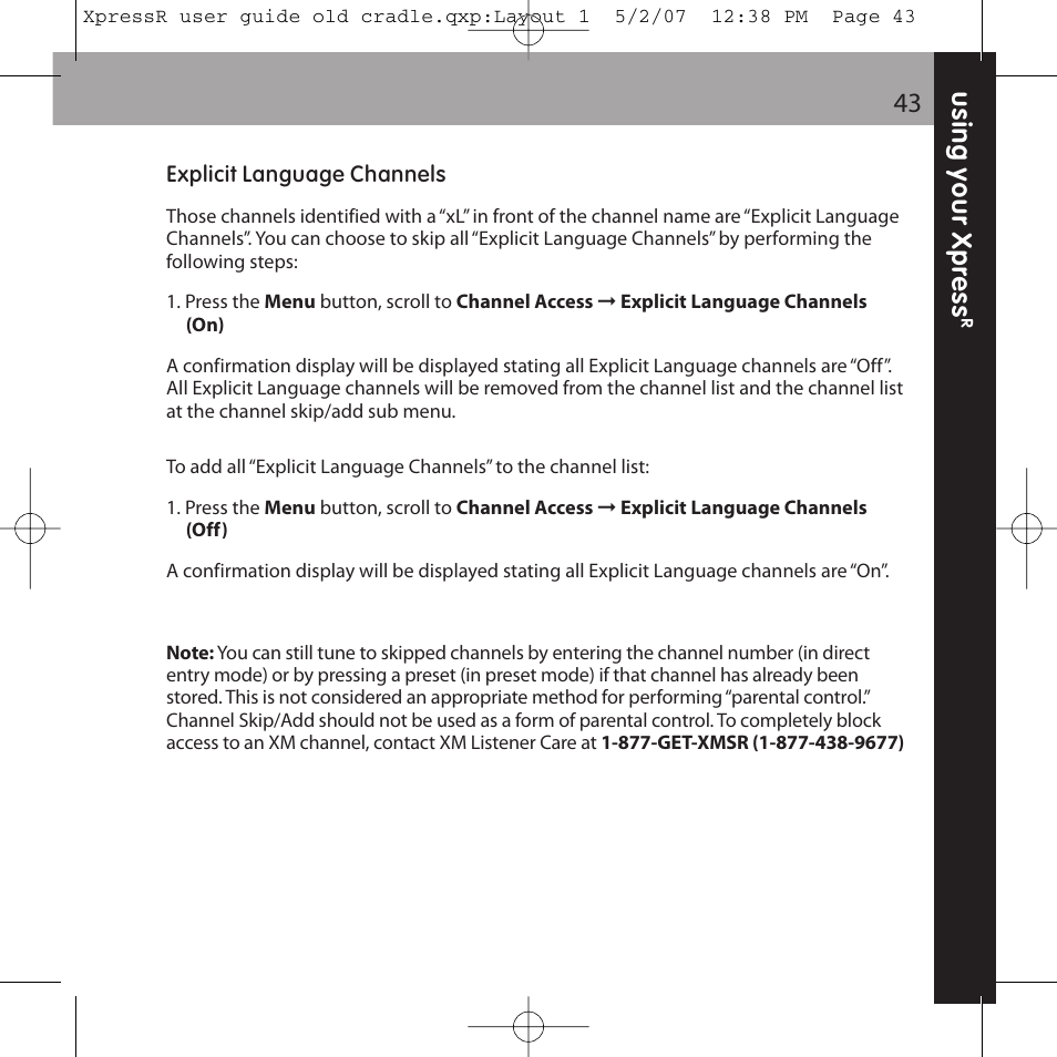 XM Satellite Radio XpressR User Manual | Page 43 / 62