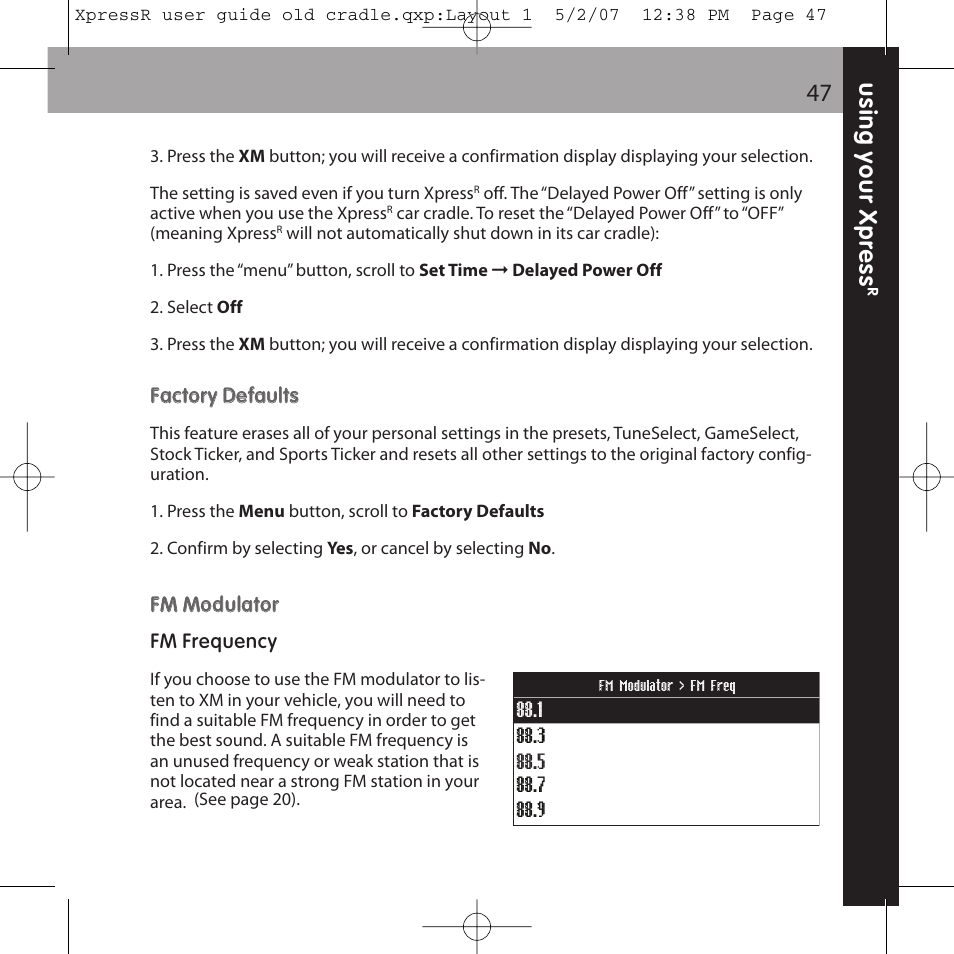 XM Satellite Radio XpressR User Manual | Page 47 / 62