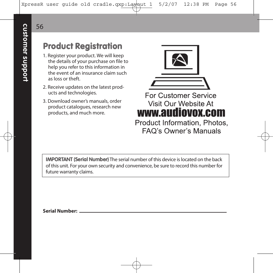 Pprro od du uc ctt r re eg giis sttrra attiio on n | XM Satellite Radio XpressR User Manual | Page 56 / 62