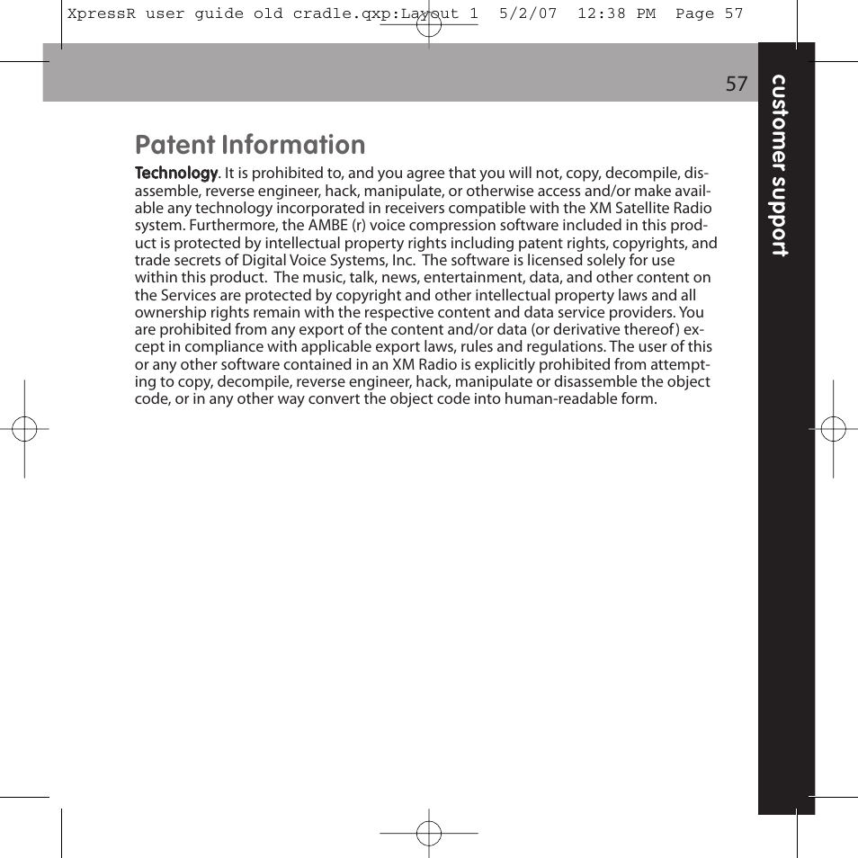 Patent information | XM Satellite Radio XpressR User Manual | Page 57 / 62