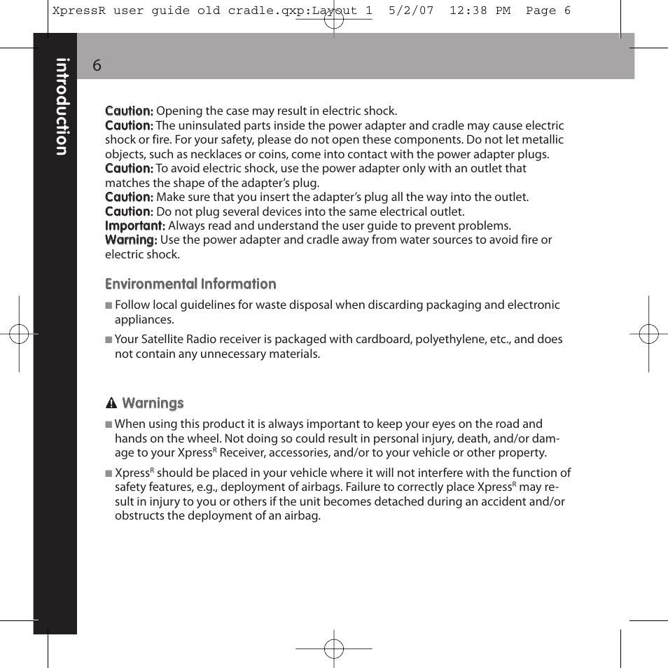 XM Satellite Radio XpressR User Manual | Page 6 / 62