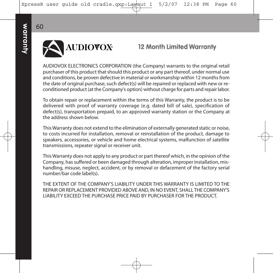 XM Satellite Radio XpressR User Manual | Page 60 / 62