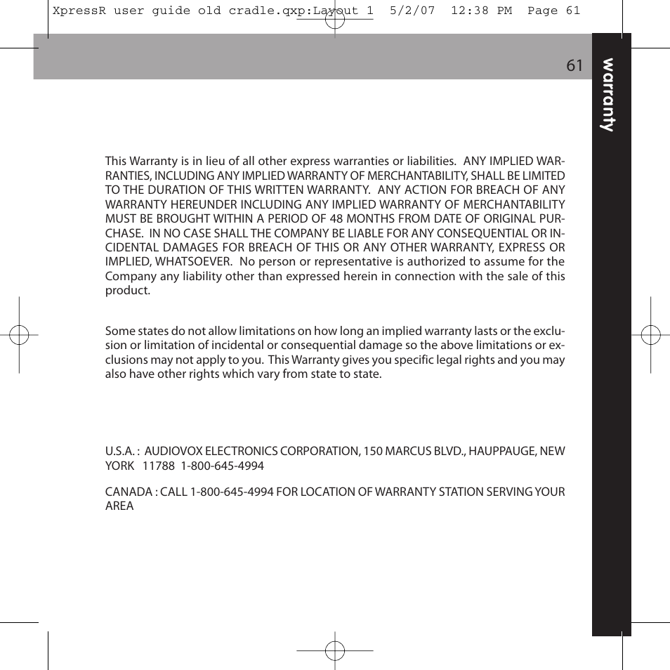 XM Satellite Radio XpressR User Manual | Page 61 / 62