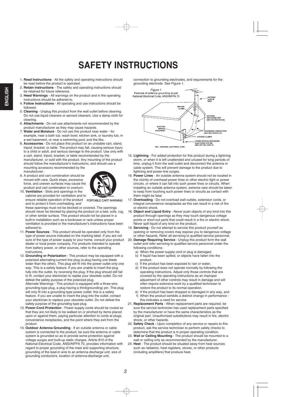 Safety instructions, English 2 | XM Satellite Radio R-672 User Manual | Page 2 / 56