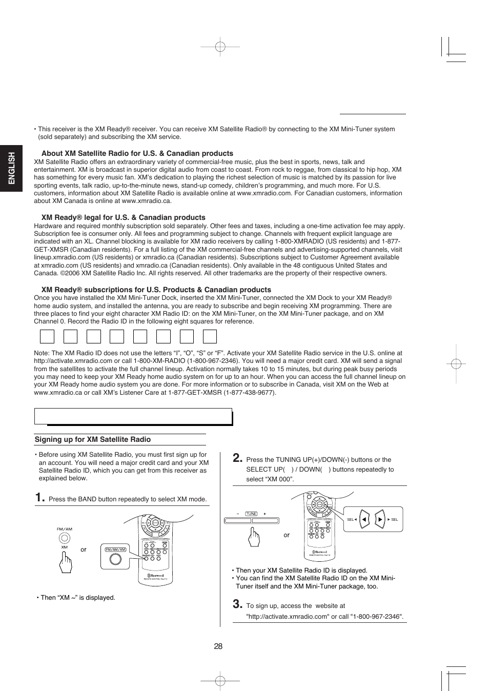 Xm satellite radio (only for north america) | XM Satellite Radio R-672 User Manual | Page 28 / 56