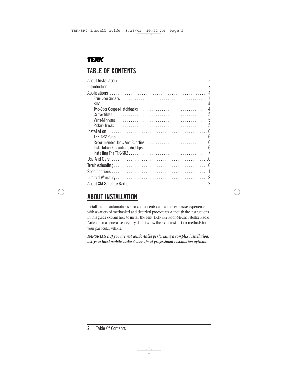 XM Satellite Radio TRK-SR2 User Manual | Page 2 / 12