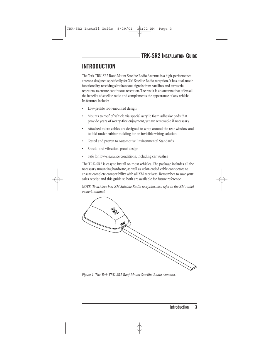 Introduction, Trk-sr2 i | XM Satellite Radio TRK-SR2 User Manual | Page 3 / 12