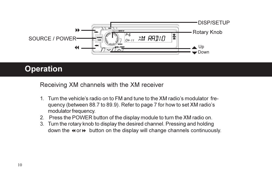 Operation | XM Satellite Radio P/N 08A15-1E1-000 User Manual | Page 10 / 18