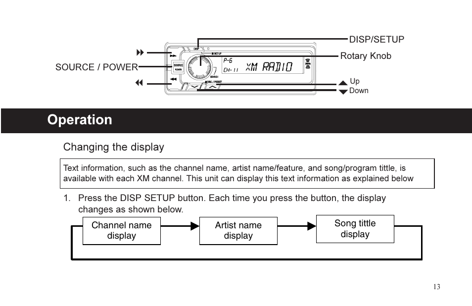 Operation | XM Satellite Radio P/N 08A15-1E1-000 User Manual | Page 13 / 18