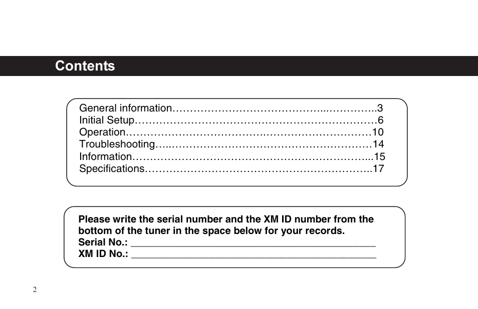 XM Satellite Radio P/N 08A15-1E1-000 User Manual | Page 2 / 18