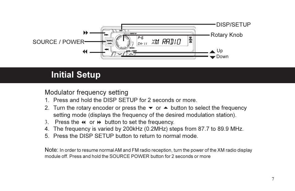 Initial setup | XM Satellite Radio P/N 08A15-1E1-000 User Manual | Page 7 / 18