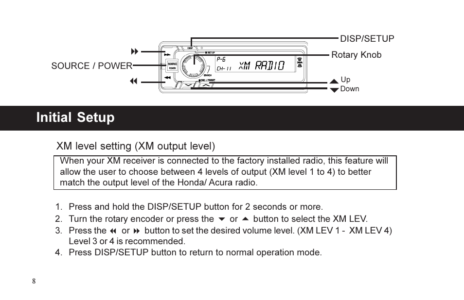 Initial setup | XM Satellite Radio P/N 08A15-1E1-000 User Manual | Page 8 / 18