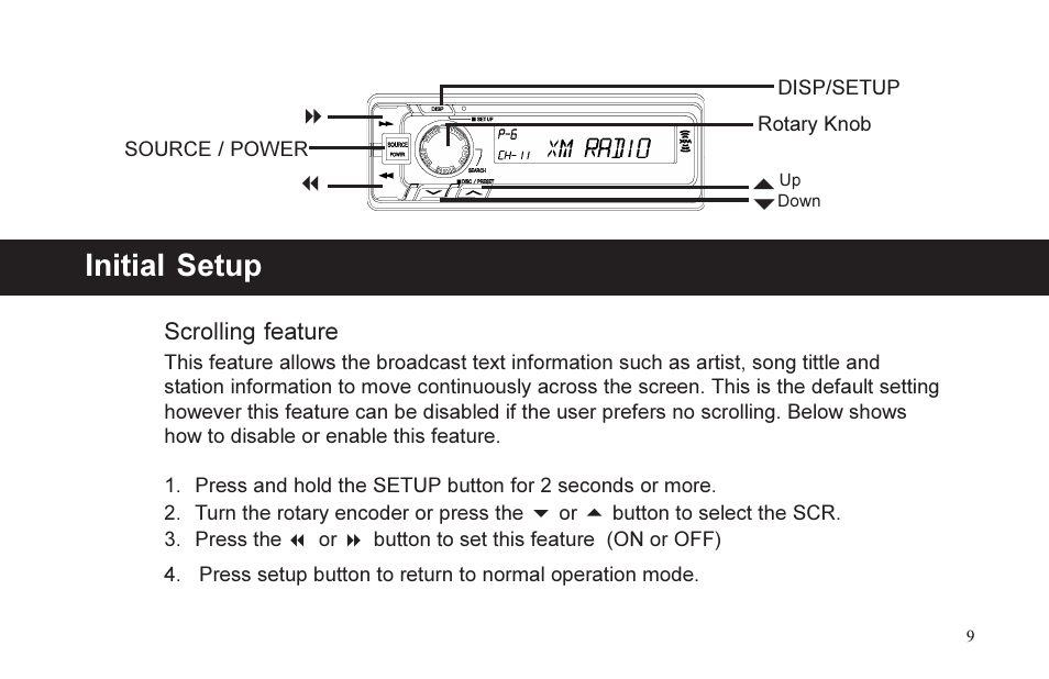 Initial setup | XM Satellite Radio P/N 08A15-1E1-000 User Manual | Page 9 / 18