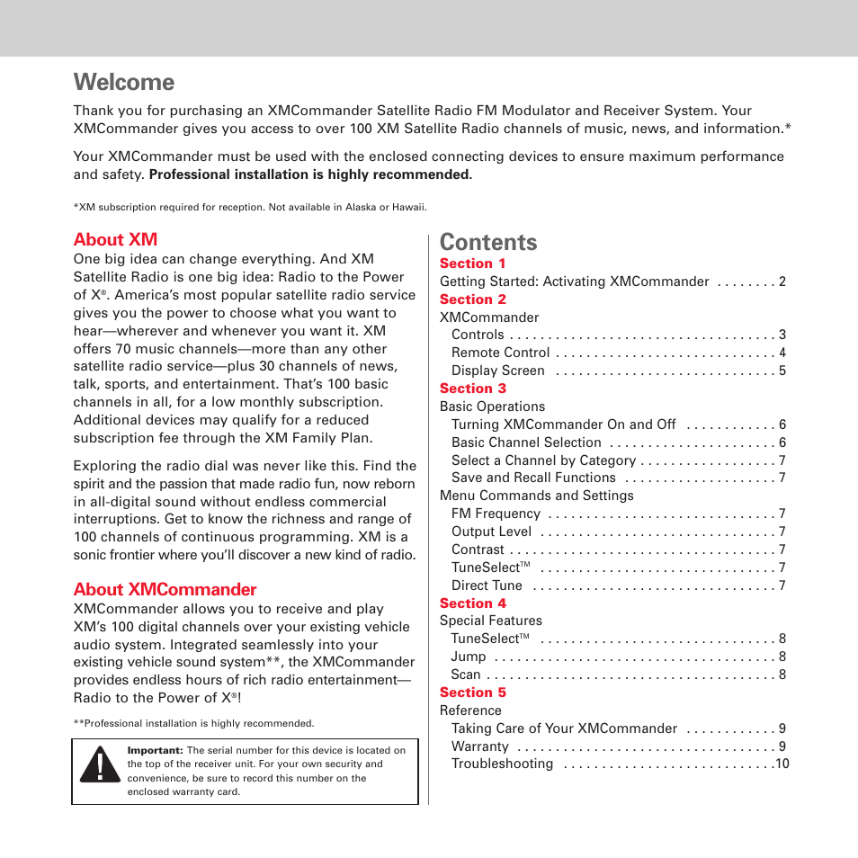 XM Satellite Radio XM XMCommander XM-RVR-FM- User Manual | Page 2 / 12