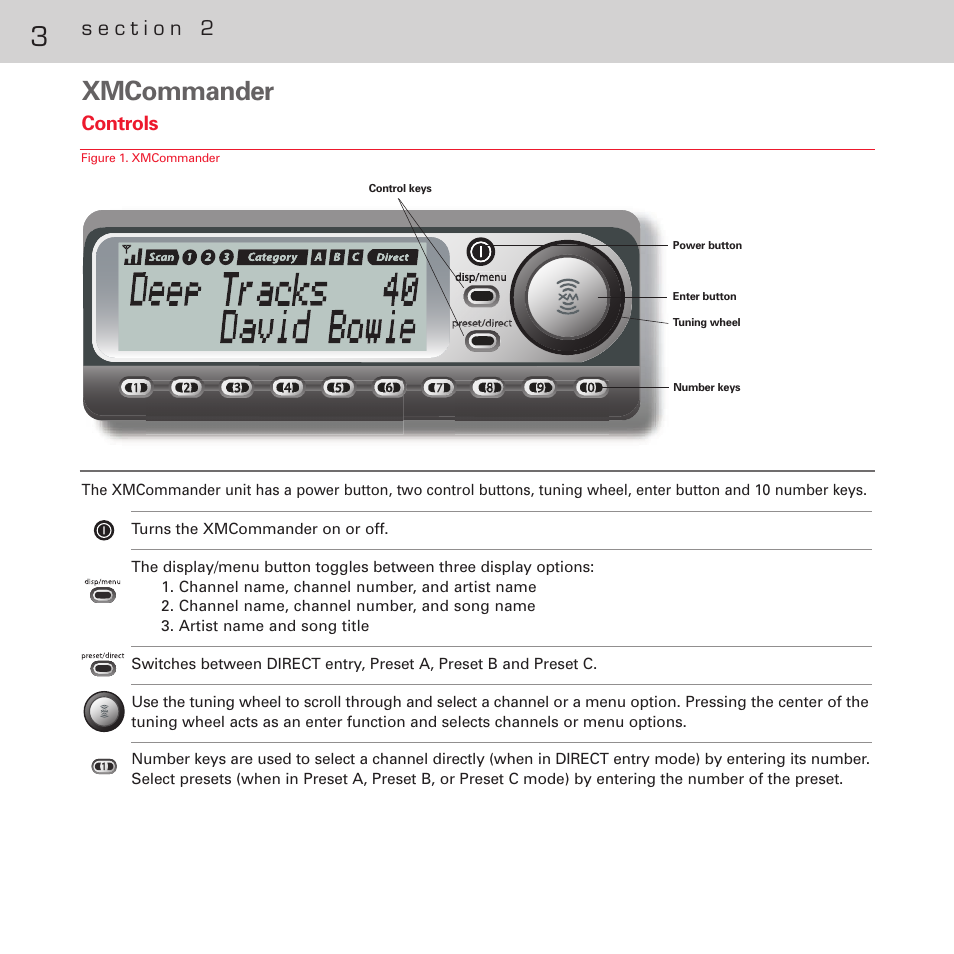 Xmcommander, Controls | XM Satellite Radio XM XMCommander XM-RVR-FM- User Manual | Page 4 / 12