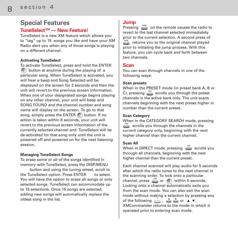 8special features | XM Satellite Radio XM XMCommander XM-RVR-FM- User Manual | Page 9 / 12