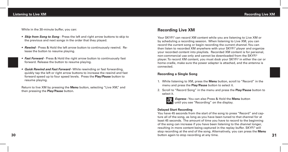 Recording live xm | XM Satellite Radio SKYFi3 User Manual | Page 17 / 38