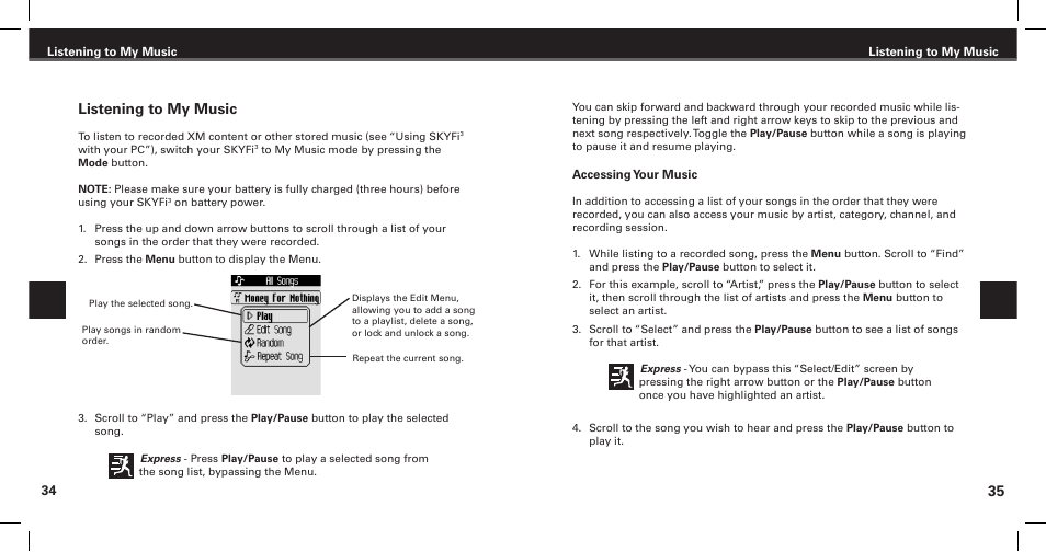 Listening to my music | XM Satellite Radio SKYFi3 User Manual | Page 19 / 38