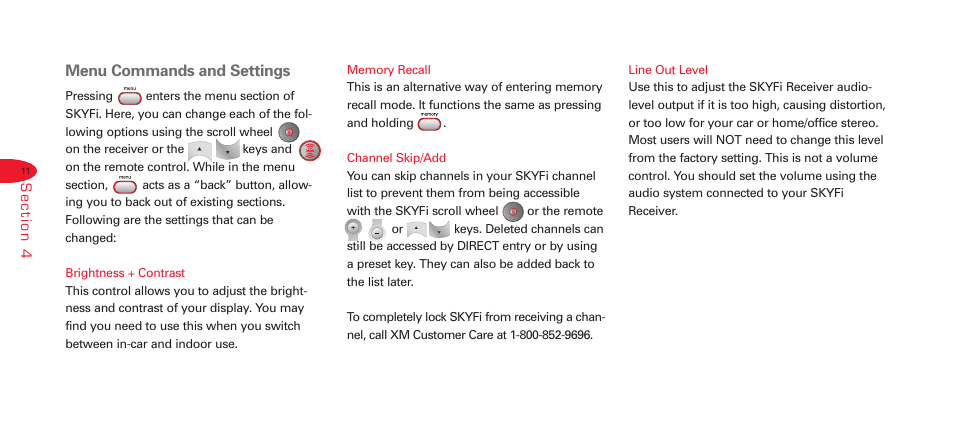 Menu commands and settings | XM Satellite Radio Portable Satellite Radio User Manual | Page 15 / 24