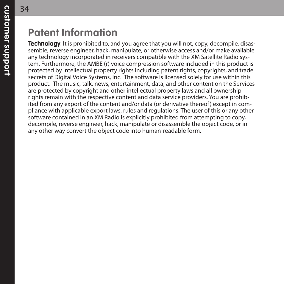 Patent information | XM Satellite Radio XMCK-5P User Manual | Page 34 / 40