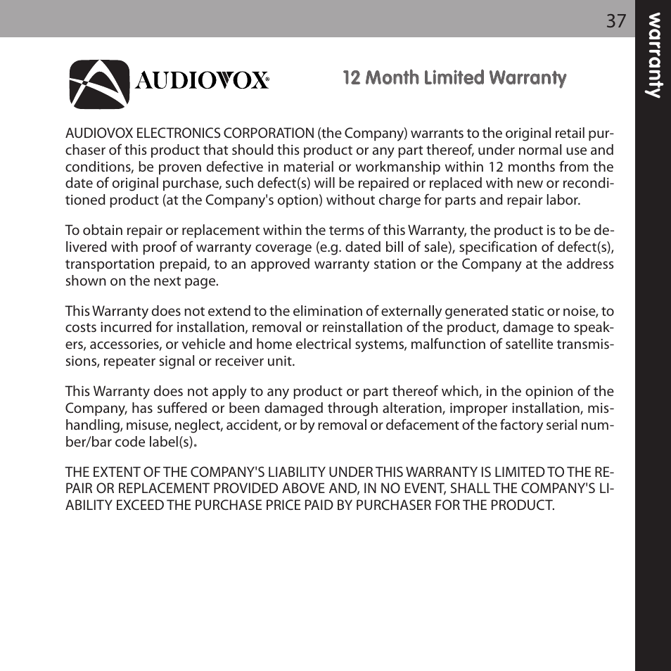 XM Satellite Radio XMCK-5P User Manual | Page 37 / 40