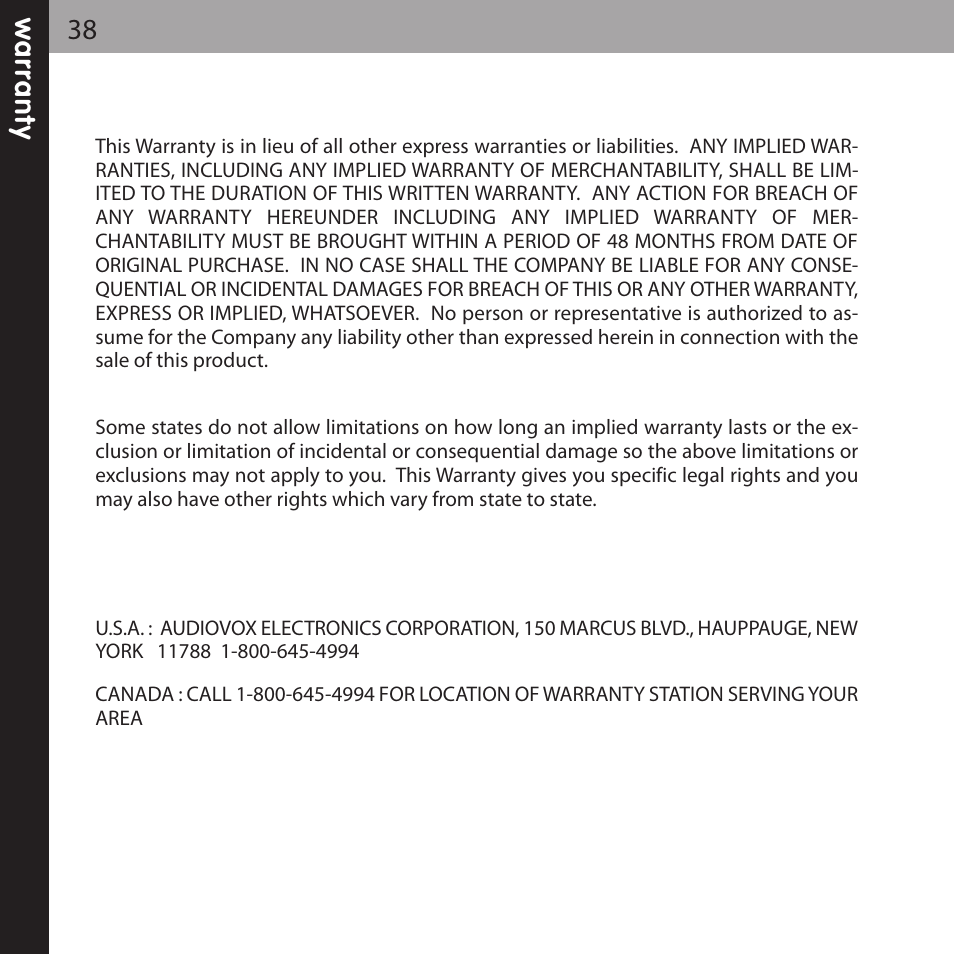 XM Satellite Radio XMCK-5P User Manual | Page 38 / 40