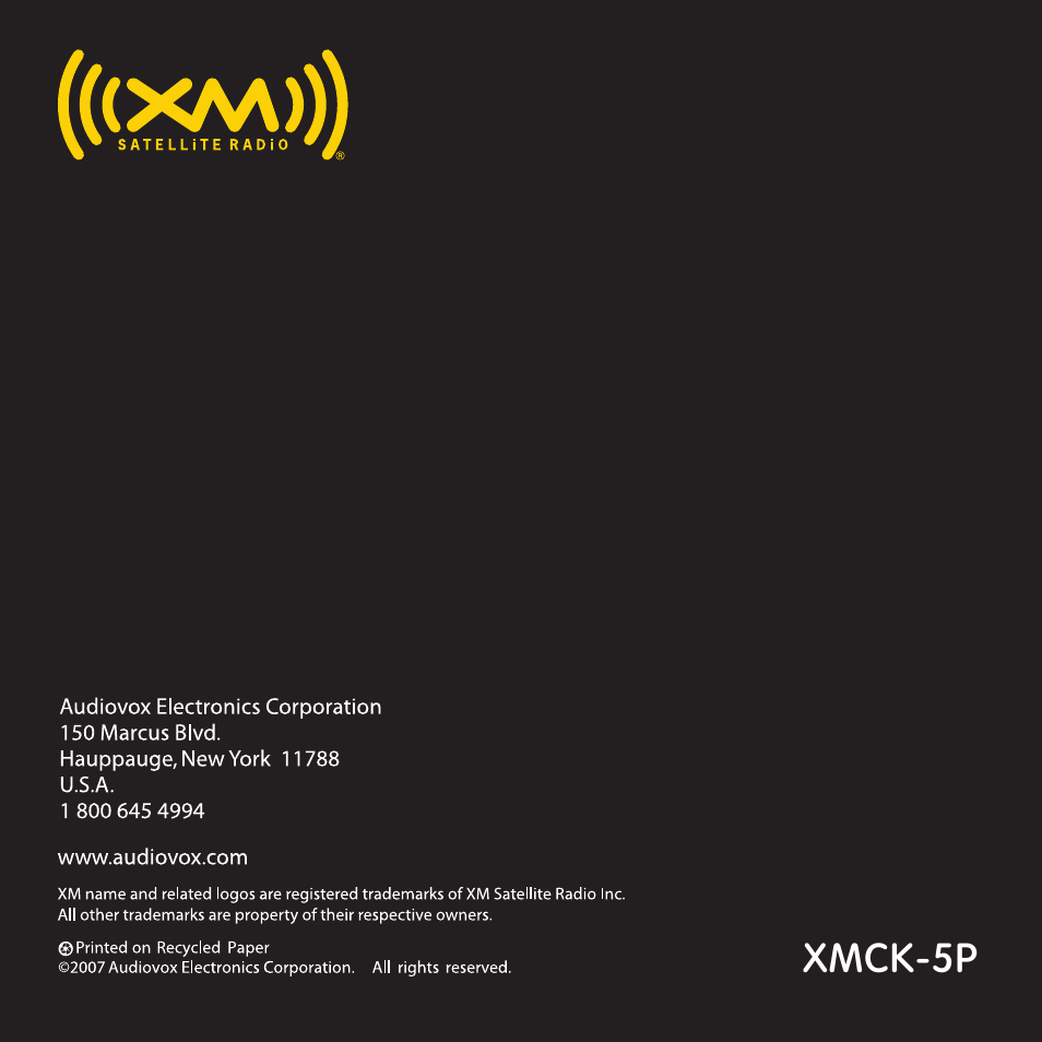 XM Satellite Radio XMCK-5P User Manual | Page 40 / 40