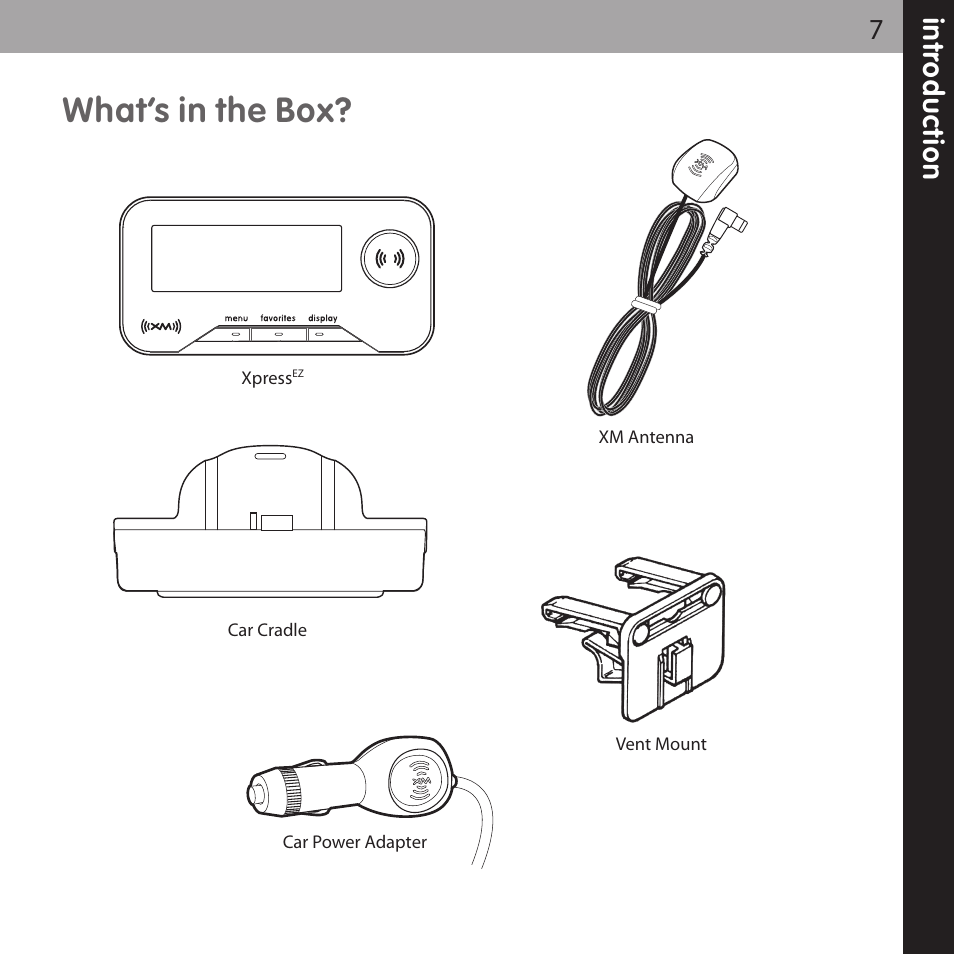 What’s in the box | XM Satellite Radio XMCK-5P User Manual | Page 7 / 40