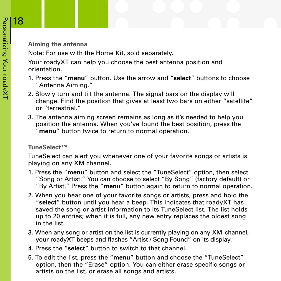 XM Satellite Radio SA10177 User Manual | Page 18 / 32