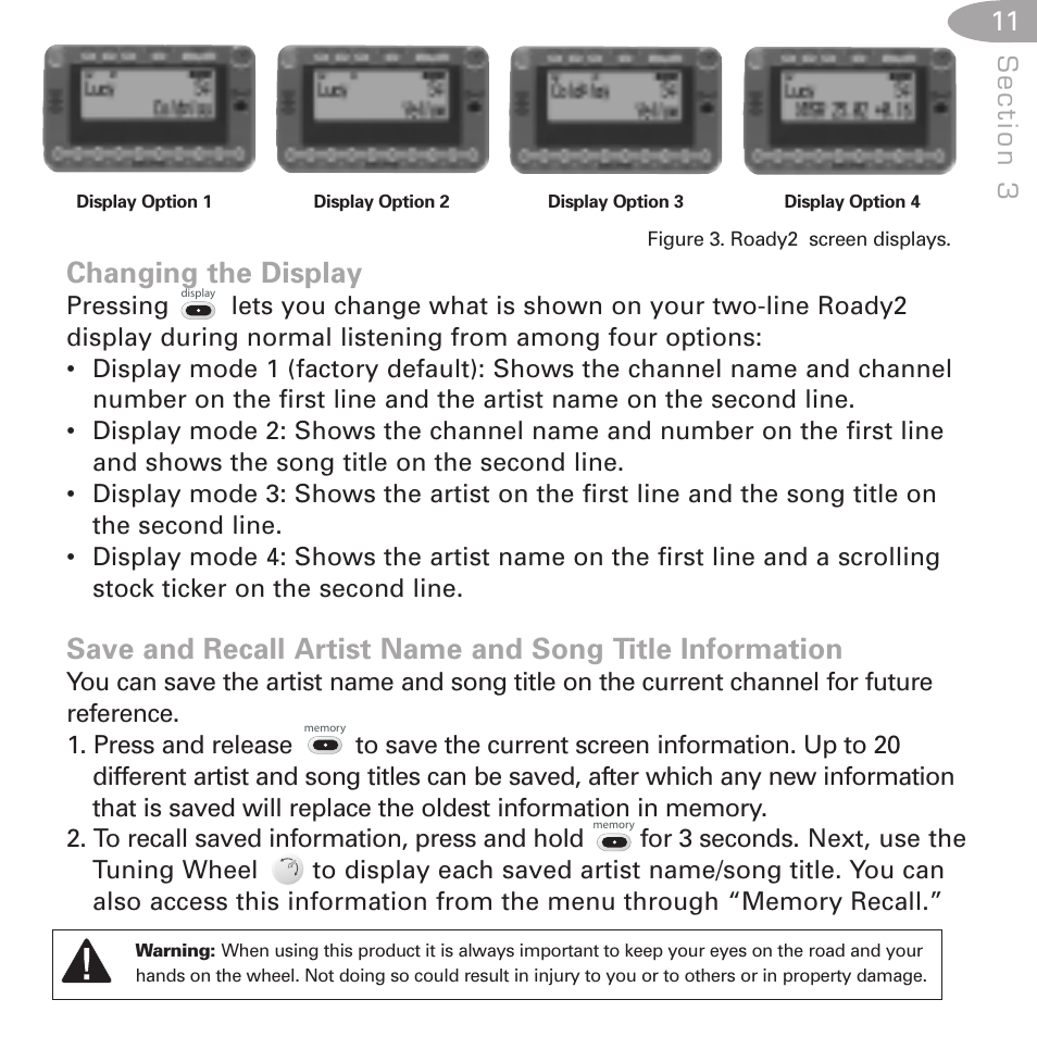 Changing the display | XM Satellite Radio SA10085 User Manual | Page 11 / 32