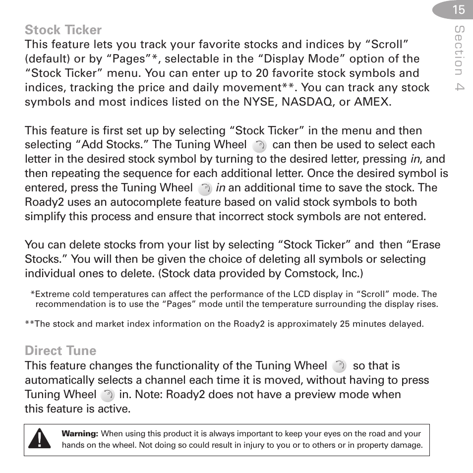 Stock ticker, Direct tune | XM Satellite Radio SA10085 User Manual | Page 15 / 32