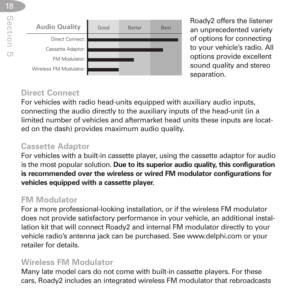 Direct connect, Cassette adaptor, Fm modulator | Wireless fm modulator | XM Satellite Radio SA10085 User Manual | Page 18 / 32