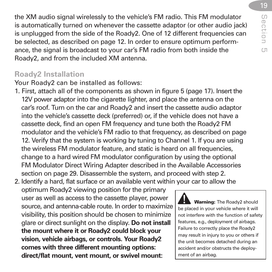 Roady2 installation | XM Satellite Radio SA10085 User Manual | Page 19 / 32