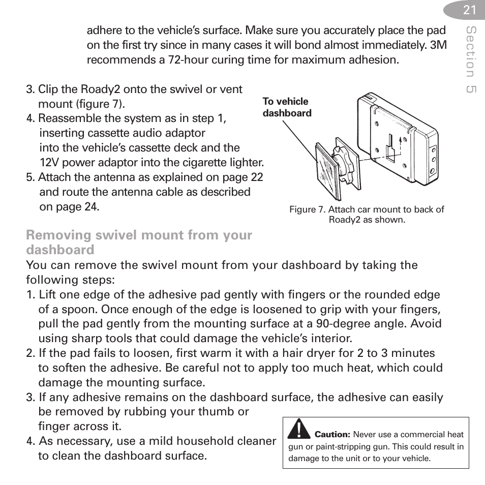 Removing swivel mount from your dashboard | XM Satellite Radio SA10085 User Manual | Page 21 / 32