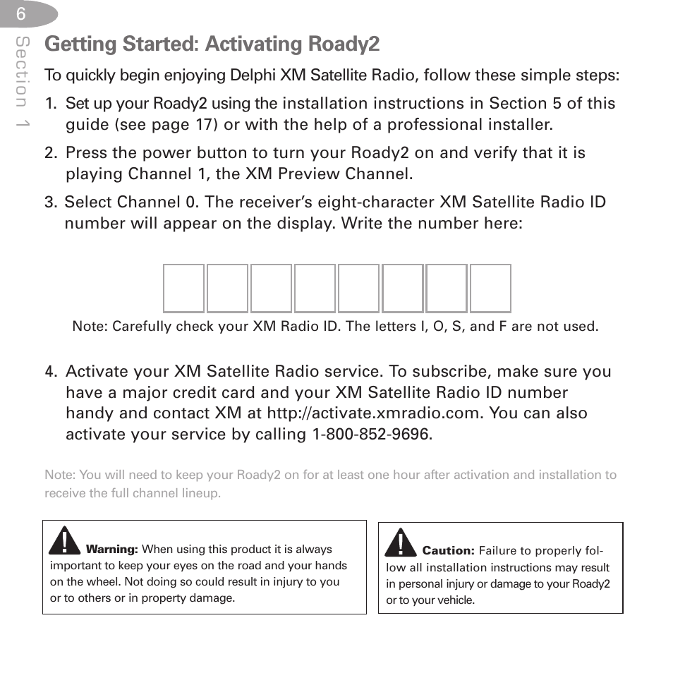 Getting started: activating roady2 | XM Satellite Radio SA10085 User Manual | Page 6 / 32