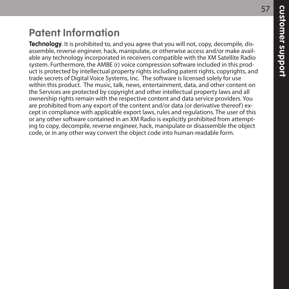 Patent information | XM Satellite Radio XMCK-20P User Manual | Page 57 / 62