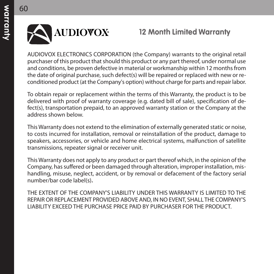 XM Satellite Radio XMCK-20P User Manual | Page 60 / 62