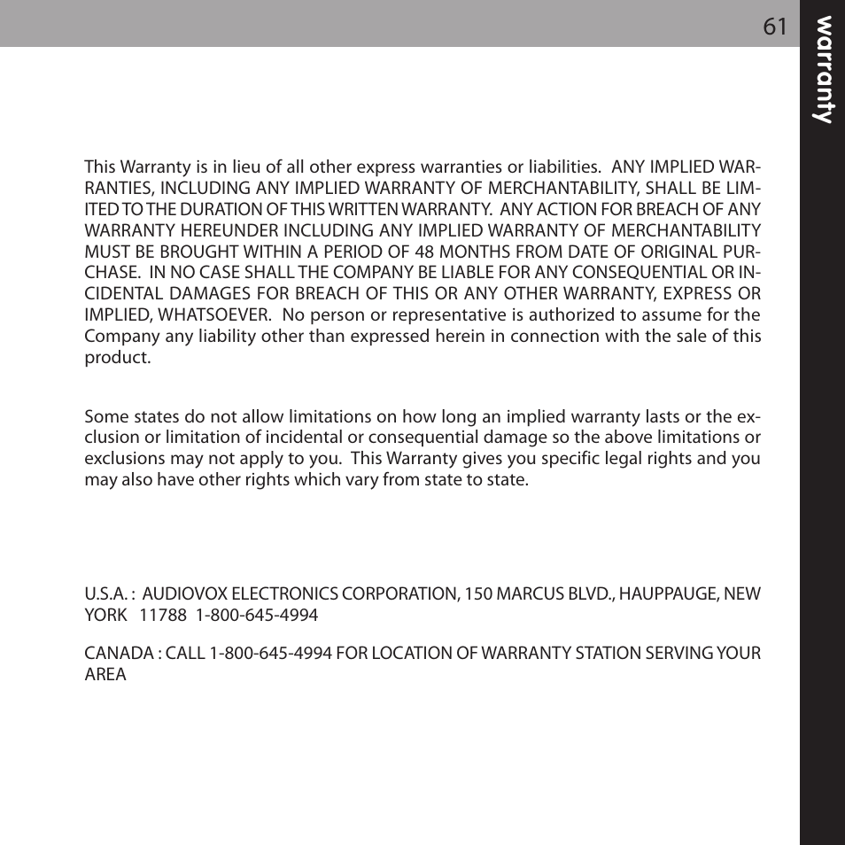 XM Satellite Radio XMCK-20P User Manual | Page 61 / 62