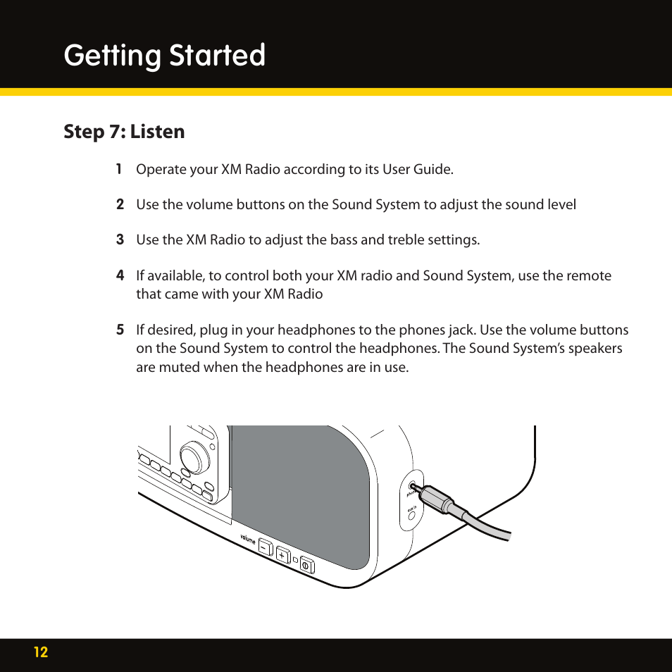 Getting started, Step 7: listen | XM Satellite Radio XMBB1 User Manual | Page 12 / 20