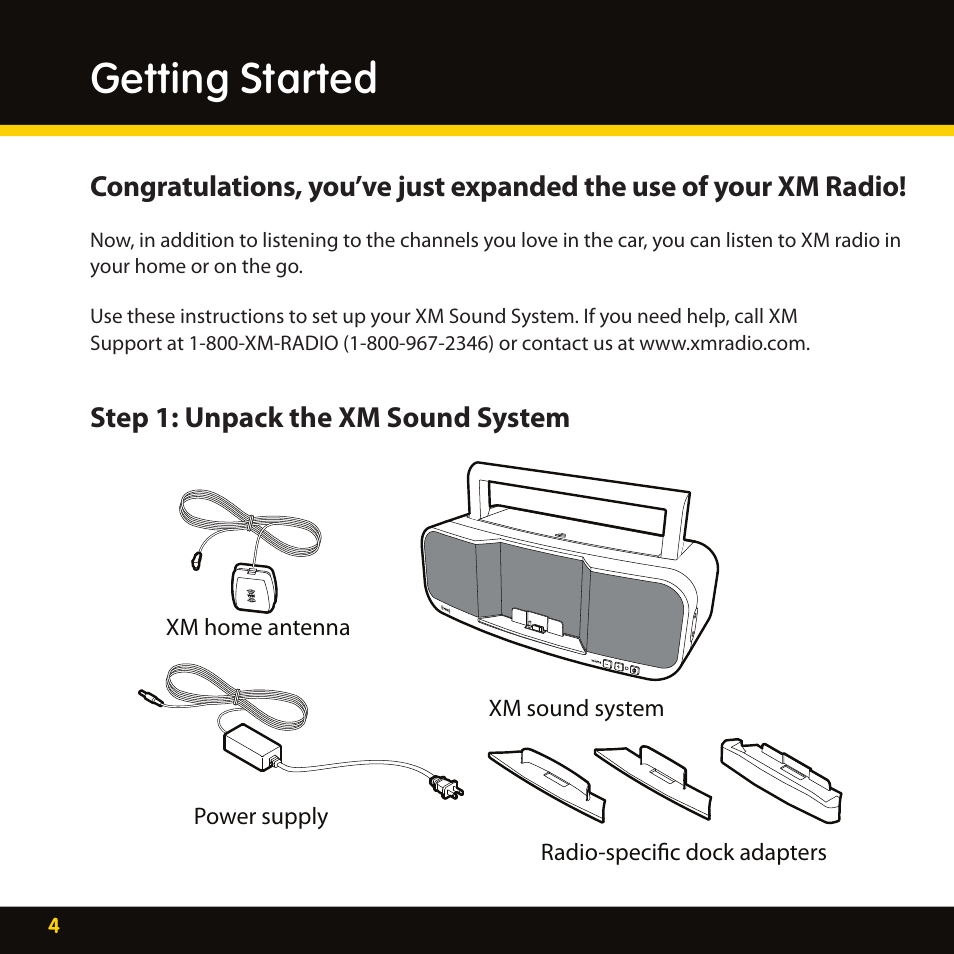 Getting started | XM Satellite Radio XMBB1 User Manual | Page 4 / 20