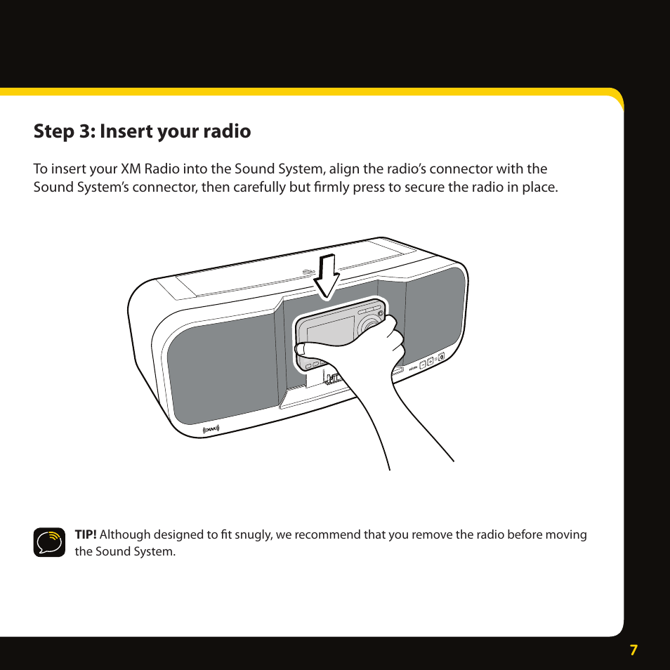 Step 3: insert your radio | XM Satellite Radio XMBB1 User Manual | Page 7 / 20