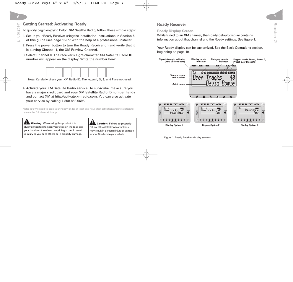 Roady receiver, Getting started: activating roady | XM Satellite Radio RoadyTM User Manual | Page 4 / 16