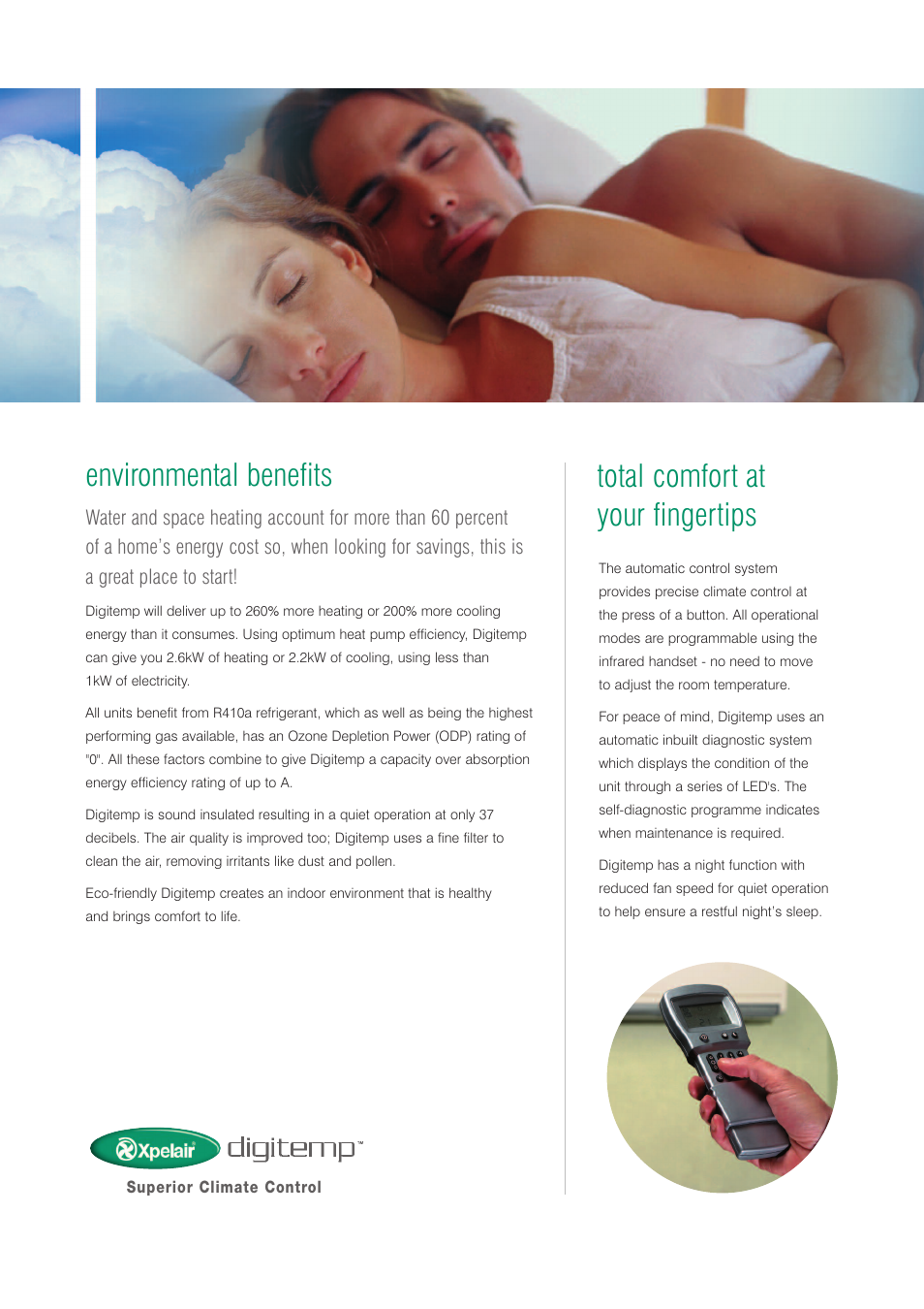 Total comfort at your fingertips, Environmental benefits | Xpelair Digitemp User Manual | Page 4 / 8