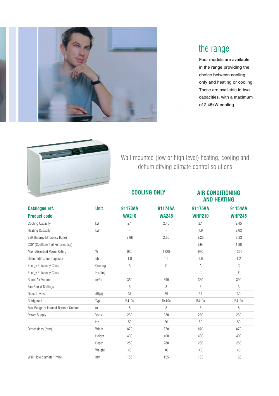 The range, Cooling only air conditioning and heating | Xpelair Digitemp User Manual | Page 5 / 8