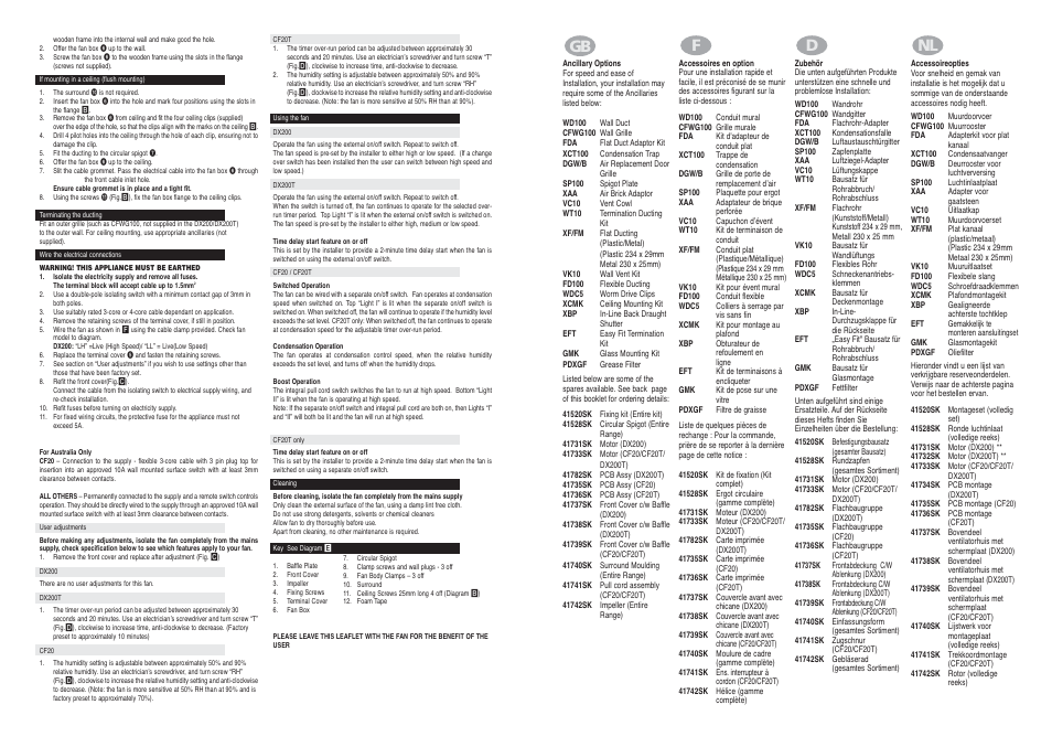 Gb f d nl | Xpelair DX200 User Manual | Page 6 / 16