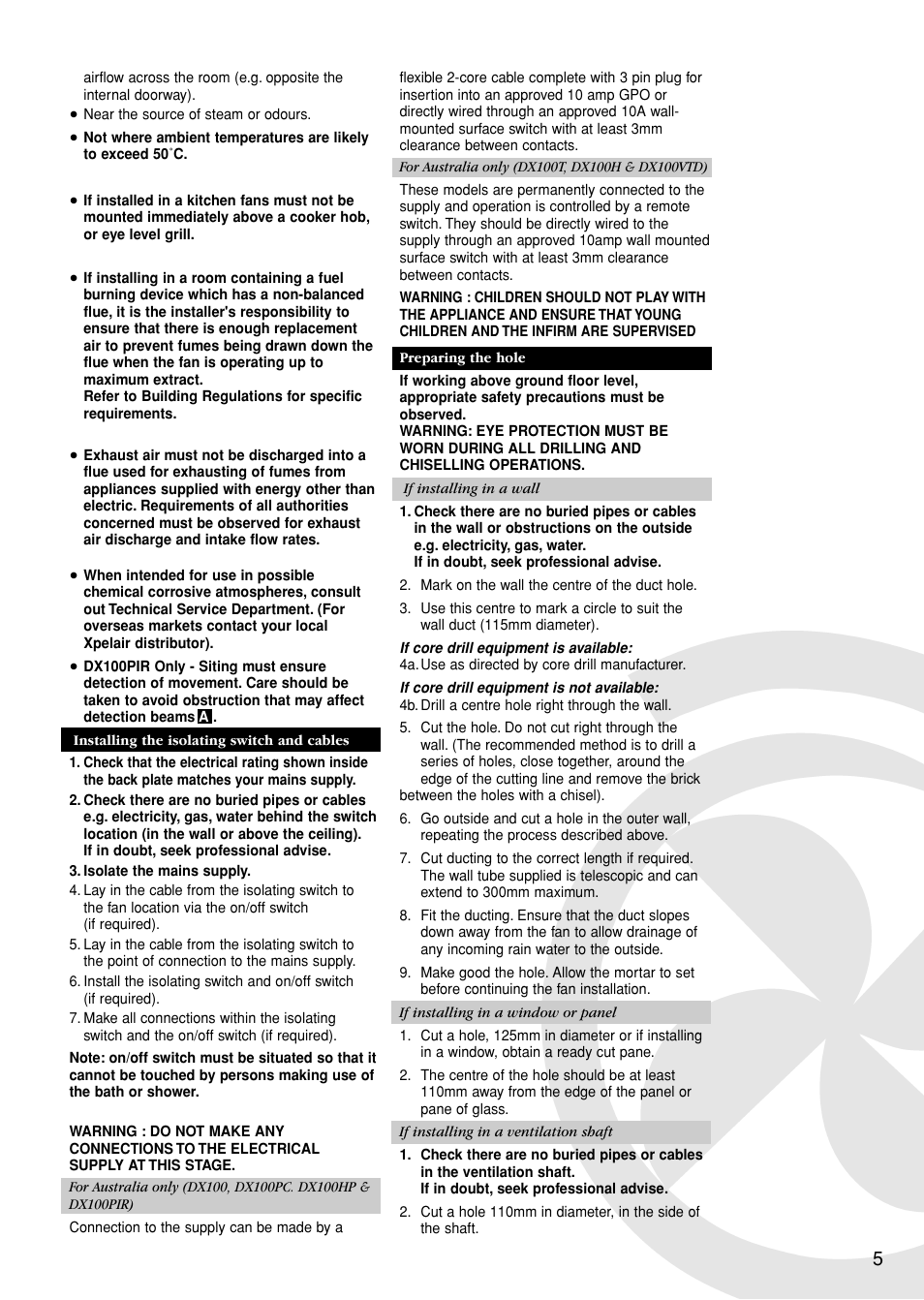 Xpelair DX100VTD User Manual | Page 5 / 56