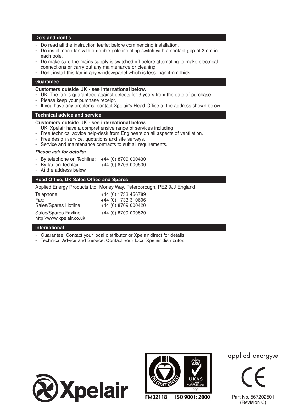 Xpelair 100MM/4" RANGE DX100H User Manual | Page 10 / 10