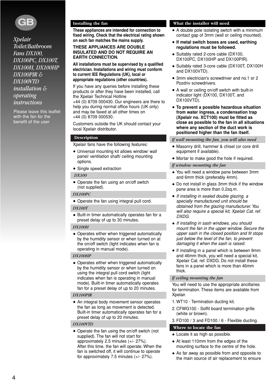 Xpelair 100MM/4" RANGE DX100H User Manual | Page 4 / 10