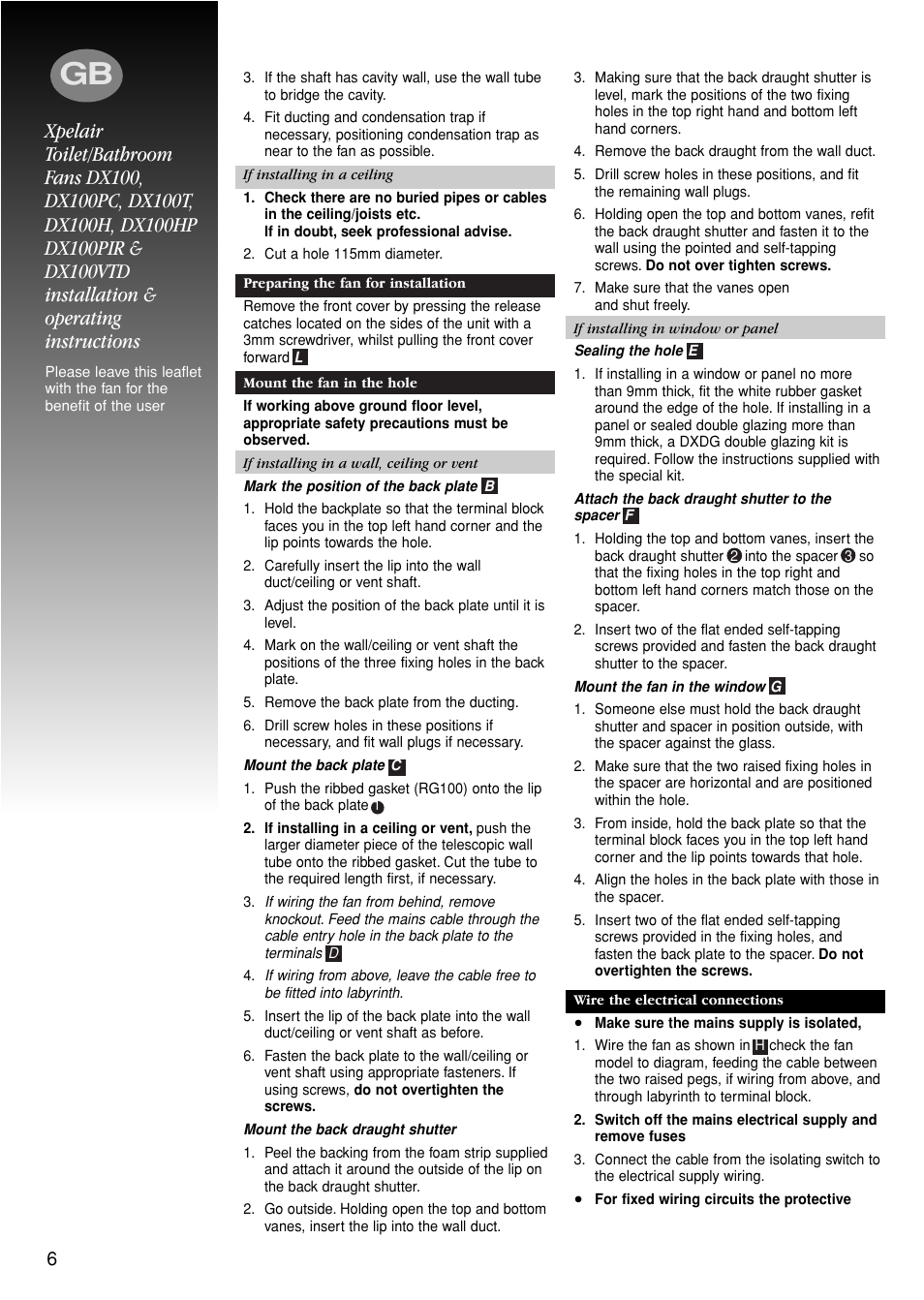 Xpelair 100MM/4" RANGE DX100H User Manual | Page 6 / 10