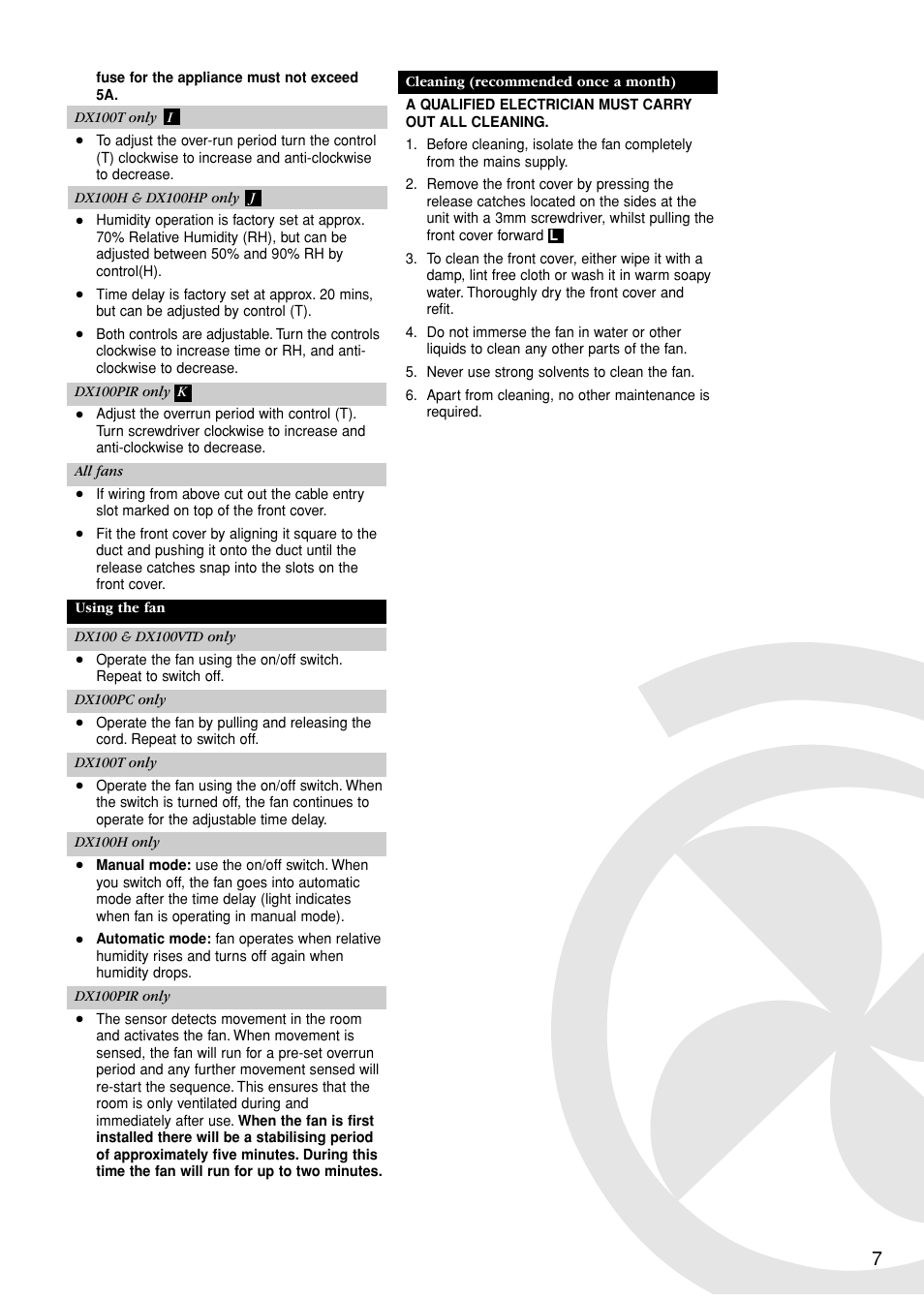 Xpelair 100MM/4" RANGE DX100H User Manual | Page 7 / 10